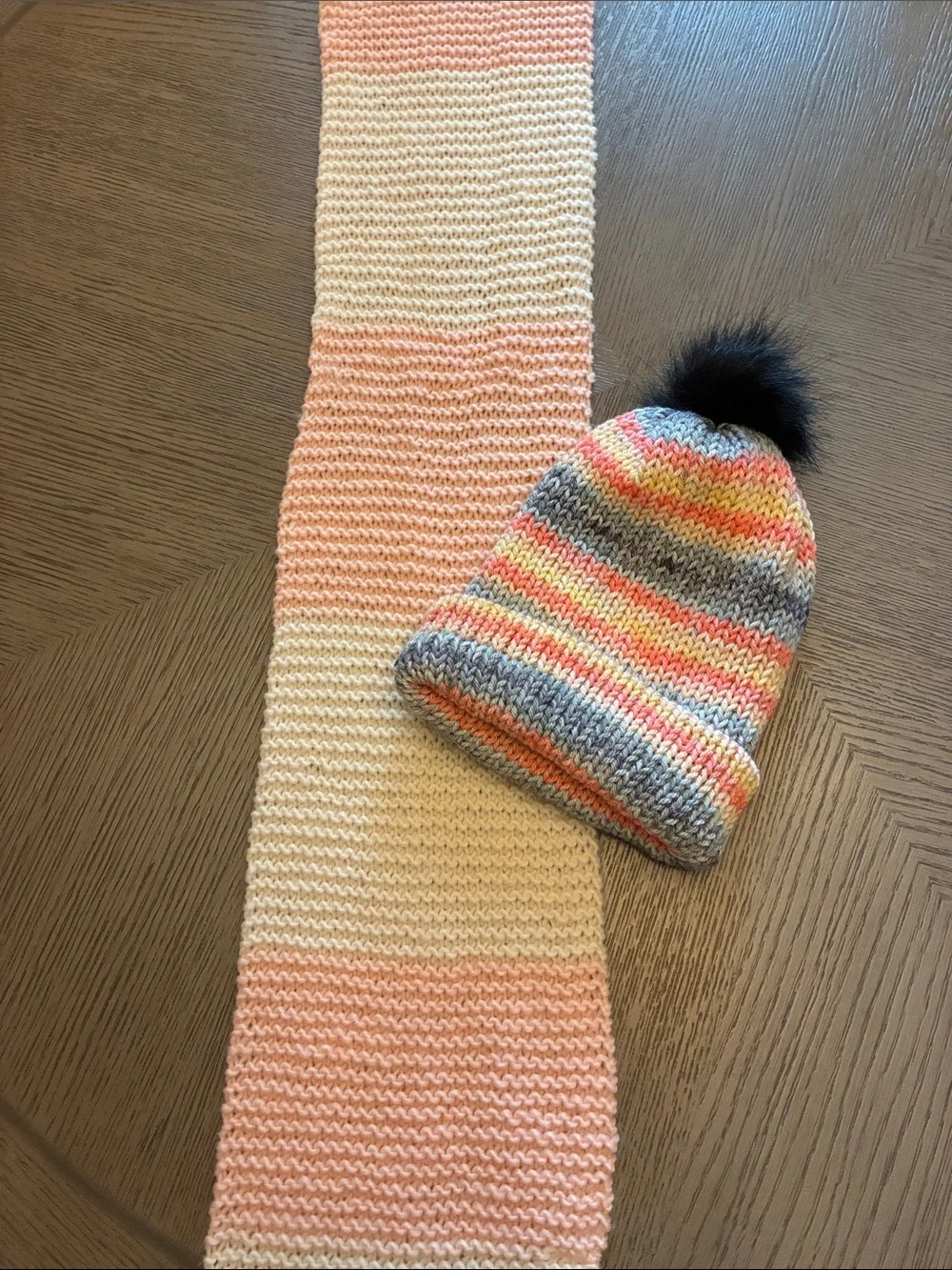 NEW Ladies/Small  Striped Knit Hand Crocheted  Black Faux Fur
